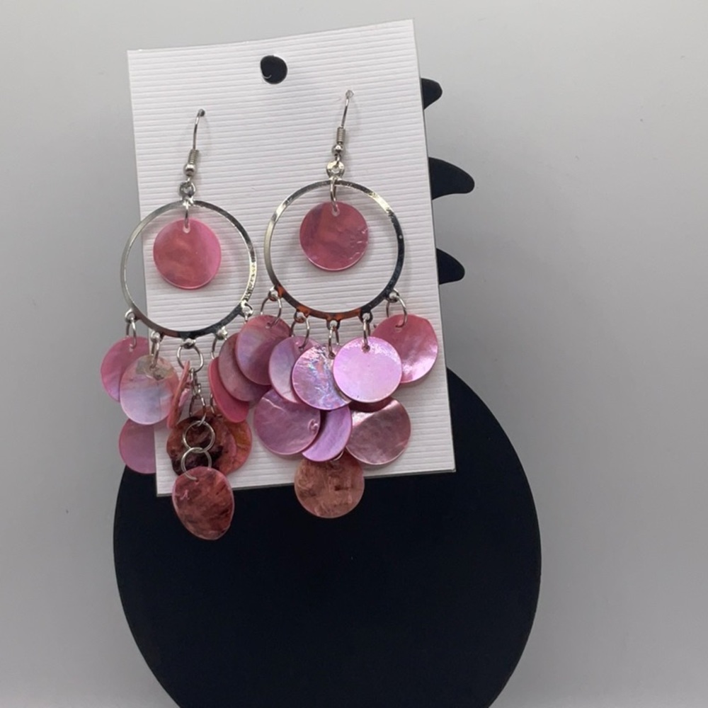 Pink Chandelier& abalone Earrings NWT